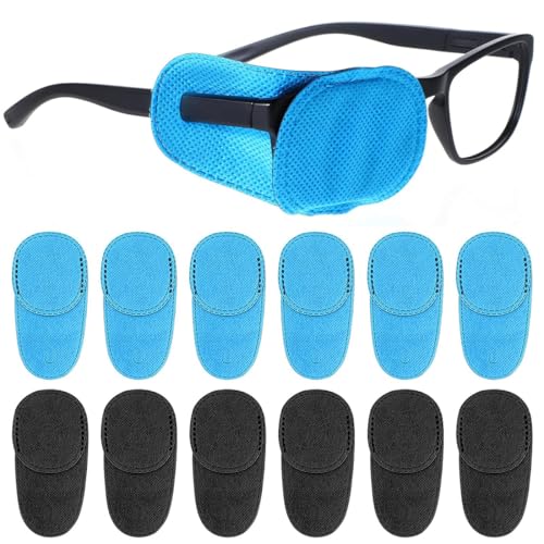 JEYORZY 12 Stück Augenklappe für Brillen, für Erwachsene Kinder Faules Augen Amblyopie Strabismus, Wiederverwendbar Augenklappe Vliesstoff Eye Patches von JEYORZY