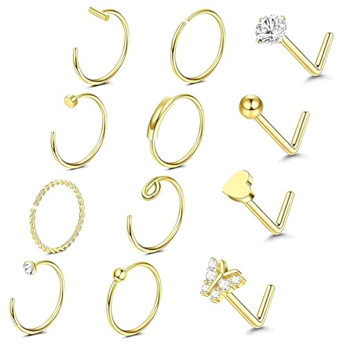 JEYORZY 12stk Nasenpiercing Ring, Nasenring Piercing, Chirurgenstahl Septum Ring Nasenring Piercing Helix Conch Tragus Daith Piercing Ohr Gold, Clicker Lippenring Knorpelohrring Hoop, für Damen Herren von JEYORZY