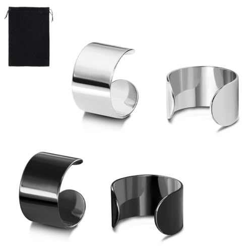 JEYORZY 2 Paare Ohr Clip-on Creolen Cuff für Herren Damen, Edelstahl Ohr Manschette Ohrringe, Fake Piercing(Schwarz, Silber) von JEYORZY
