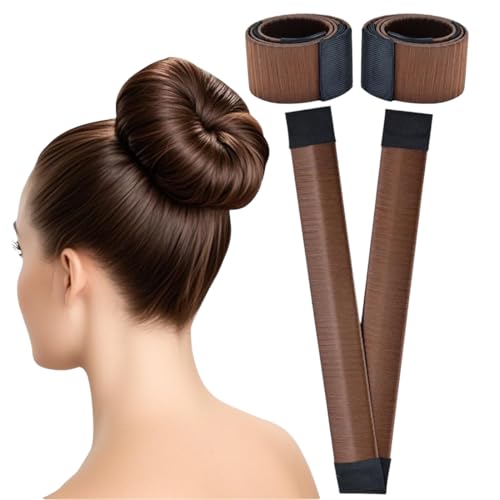 JEYORZY 2 Pack Dutt Maker, Flechthilfe Haare Mädchen Und Damen, Haarstrickwerkzeug Zubehör DIY-Haarstyling für Lange und Kurze Haare,Braun Donut Hair Bun Maker für Kinder Dutt Haar-Braun von JEYORZY