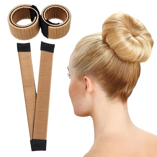 JEYORZY 2 Pack Dutt Maker, Flechthilfe Haare Mädchen Und Damen, Haarstrickwerkzeug Zubehör DIY-Haarstyling für Lange und Kurze Haare,Braun Donut Hair Bun Maker für Kinder Dutt Haar-Licht von JEYORZY