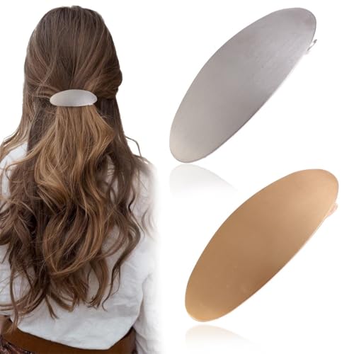 JEYORZY 2 Pcs Französische Haarspange Damen 8 Cm French Hair Clip Metall Haarspangen Flache Spangen Barrette Haarspange Haarclip Dutt Automatisch Haarschmuck Für Frauen Mädchen Haartypen(Silber/Gold) von JEYORZY