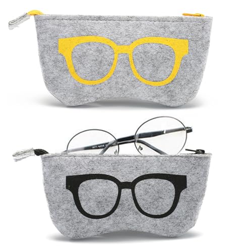 JEYORZY 2 Stück Brillenetui Weich, Brillentasche, Pack tragbare Brillenetui für Damen und Herren Weiche Filz Reißverschluss Brillen Sonnenbrillen Tasche Make-up Aufbewahrungstasche, Schwarz, Gelb von JEYORZY
