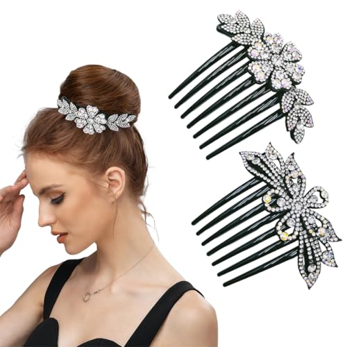 JEYORZY 2 Stück Haarkämme, Haarkämme mit Strass, Blumen Haarkämme Strass, Haar Steckkamm Strass Zähne Haarkamm Haarschmuck Haarspange Kamm, Braut-Haar-Accessoires, für Frauen Mädchen Geschenk von JEYORZY