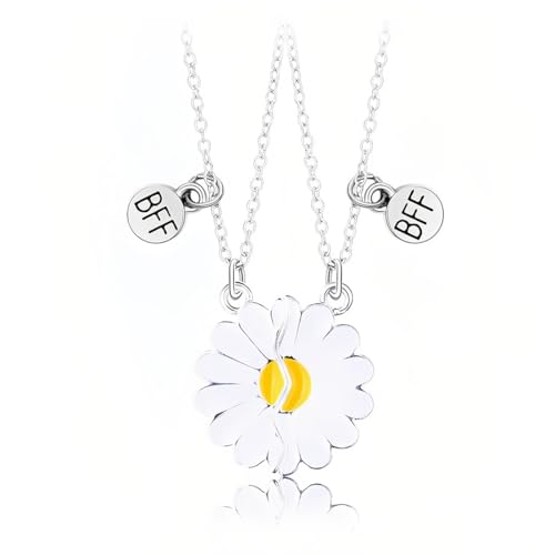 JEYORZY 2 Stück Halskette Damen Freundschaftskette, Bff Ketten für 2 Mädchen, Halskette Blume Gänseblümchen Anhänger, Beste Freundin Kette Puzzle Geschenk von JEYORZY