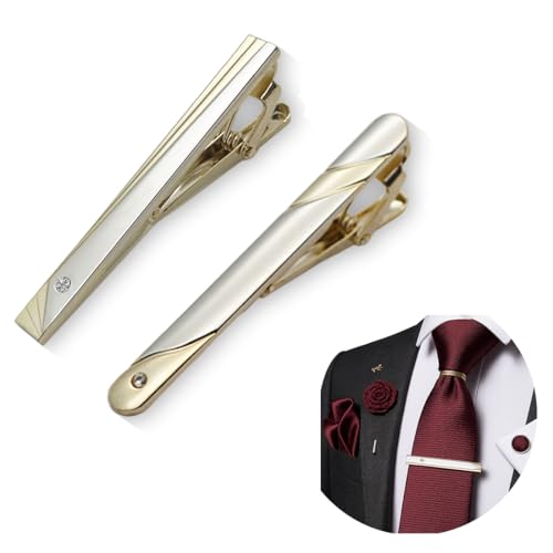 JEYORZY 2 Stück Herren Krawattennadel, Tie Clip Set, silber Krawattenklammer Klassische Krawattennadeln Kupfer Metall Hochzeit Klassisch Krawattennadel für Business, Hochzeit und Alltag(Gold) von JEYORZY