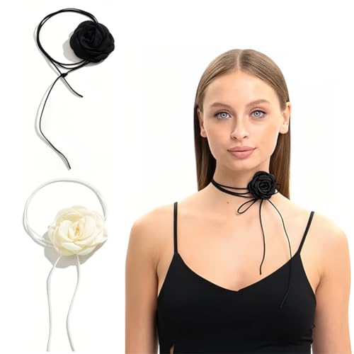 JEYORZY 2 Stück Rose Choker Blume Halskette, Elegant Rosen Choker, Für Frau Rose Blume Choker Halskette Sommer Strand Choker Brautjungfer Hochzeit Für Frauen Mädchen von JEYORZY