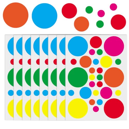 JEYORZY 224 Stück Aufkleber Rund, Bunte Selbstklebende Klebepunkte Aufkleber, Für Klassenzimmer Büro Heim Klassifikation Kunst DIY, Mehrere Größen und Farben, 8 Blätter von JEYORZY