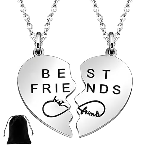 JEYORZY 2Pcs Edelstahl BFF Halsketten Freundschaftskette Beste Freunde Mädchen Halskette verziert für Mädchen Geburtstagsgeschenke Anhänger Kette Geschenke (Silber) von JEYORZY