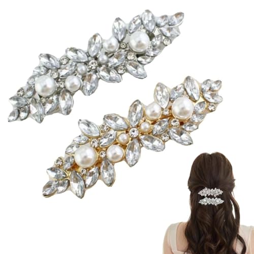 JEYORZY 2Stück Kristallperle Haarspangen Damen Elegante Strass Haarspange Haare Haarspangen Hochzeit Kristall Blume Glitzer Hair Clips, Braut Haarschmuck Haarspangen, für Frauen Hochzeit Kopfbedeckung von JEYORZY