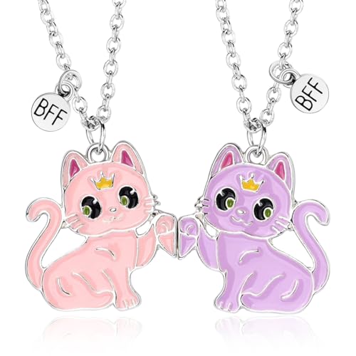 JEYORZY 2er-Set Beste Freunde Ketten, Freundschaftsketten, Katzenkette, Freundschaftskette für Mädchen, tolle Geburtstagsgeschenke, für Mädchen Geburtstag Geschenke Anhänger Kette, Rosa Lila von JEYORZY