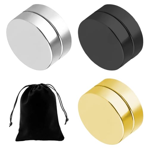 JEYORZY 3 Paar Magnet Ohrstecker Magnetische Ohrringe Set, Nicht Durchbohrte Fake Ohrringe Edelstahl, Männer Frauen Unisex Kein Piercing Ohrring Set(Schwarz, Gold, Silber) von JEYORZY