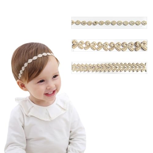 JEYORZY 3 Stück Baby Mädchen Stirnbänder Weiß Dehnbare Stirnband DoppelspitzeSpitzebowknot-Haarband Weich Baby Hairband Nylon Neugeboren Haarschmuck Babygeschenke Mit Ripsband für Neugeborene von JEYORZY