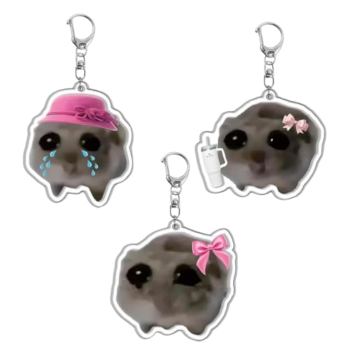 JEYORZY 3 Stück Sad Hamster Schlüsselanhänger, Sad Hamster Kuscheltier Süßer Acryl Schlüsselanhänger Hamster Schlüsselanhänger von JEYORZY