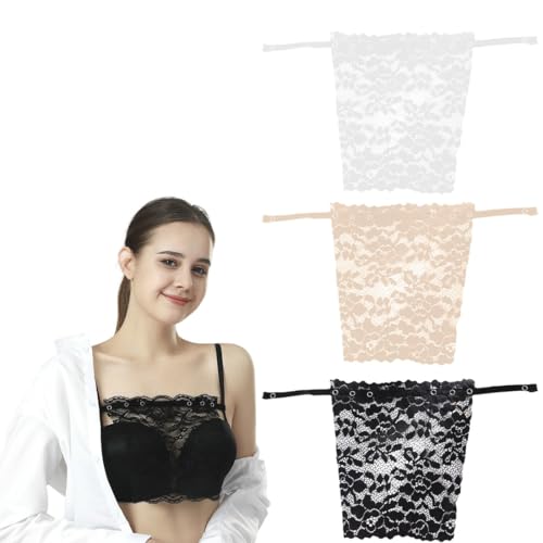JEYORZY 3 Stück Spitzeneinsatz Für Ausschnitt, Ausschnitt Verkleinern, Ausschnitt Verdecken, Dekoltee Einsatz, Teiliges Damen-Bh-Overlay-Overlay-Oberteil Mit Spitzen-Clip(3 Farben) von JEYORZY