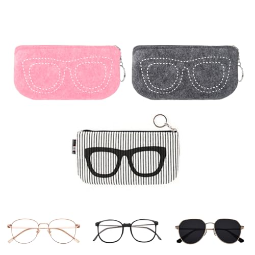 JEYORZY 3 Stücke Sonnenbrillen Tasche,Tragbare Reisebrillenetui, Filz Brillentasche, Slip In Brillenetui Tasche, Tragbaren Filz Mäppchen, Weiche Filz Reißverschluss Brillen Tasche, für Brillen von JEYORZY