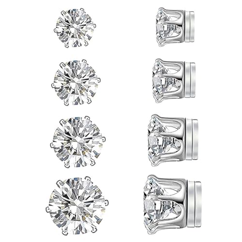 JEYORZY 4Paare Ohrringe Herren Set, Magnet Damen Magnet Ohrringe, Intarsien Nicht Durchbohrend, Kein Piercing Magnetische für Herren Mann Damen Silber, Non-piercing Clip von JEYORZY