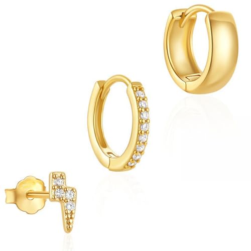 JEYORZY 3x Creolen Gold für Damen Ohrringe, Gold Creolen Set, Hypoallergen Ohrringe Creolen Leichte Ohrringe Creolen, Piercing Ohrstecker Knorpel Ohrringe, Damen Ohrringe Creolen, Piercing Ohr Schmuck von JEYORZY