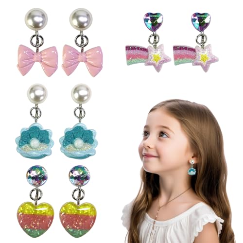 JEYORZY 4 Paar Clip Ohrringe Mädchen, Clip Ohrringe Kinder, Prinzessin-Ohrring Set von JEYORZY