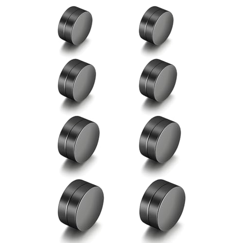 JEYORZY 4 Paare Magnet Ohrringe Set - Magnetohrringe, Nicht Durchbohrend, Magnet Ohrringe Damen, Kein Piercing Magnetische Ohrringe für Herren Mann Damen, Einfachheit Magnet Ohrringe, Schwarz von JEYORZY
