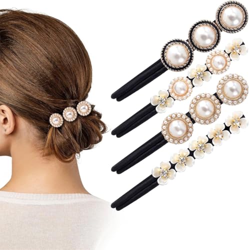 JEYORZY 4 Stück Magischer Haarknoten,Perle Blumen Haar Dutt Maker Damen Donut Hair Bun Maker,Haarnadel Haarknoten Maker Haarhalter Haar Styling Werkzeug,für Mädchen Frauen von JEYORZY