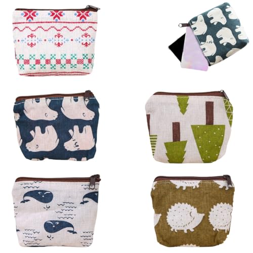 JEYORZY 5 Pcs Kleiner Geldbeutel Damen, Mini Geldbörse Damen, Kleingeldbörse mit Reißverschluss, Tragbare Mini Portemonnaie Damen, Kosmetiktasche, Mini Tasche für Münzen, Karten, Münztaschen 5 Cartoon von JEYORZY