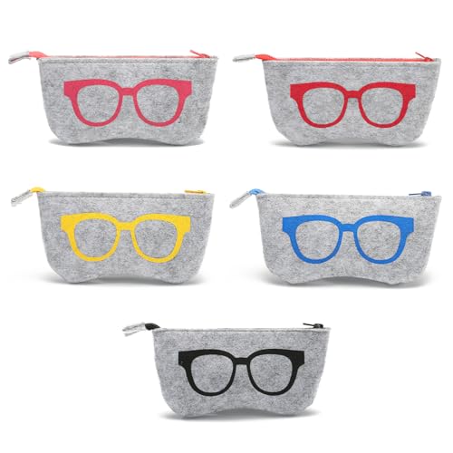 JEYORZY 5 Stücke Brillentasche, Sonnenbrillen Tasche,Tragbare Reisebrillenetui, Brillenetuis, Tragbaren Filz Mäppchen, Weiche Filz Reißverschluss Brillen Tasche, Schlanke Brillenetuis, für Brillen von JEYORZY