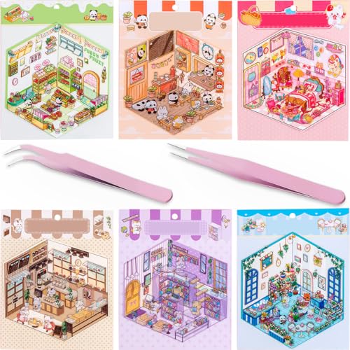 JEYORZY 6 Sets 3D House Stickers, Miniatur Haus Sticker 3D, 3D Sticker Scene, Haus Aufkleber Machen Sie Ihren Eigenen, Wiederverwendbare Stickers, Relief Stress für Erwachsene und Kinder von JEYORZY