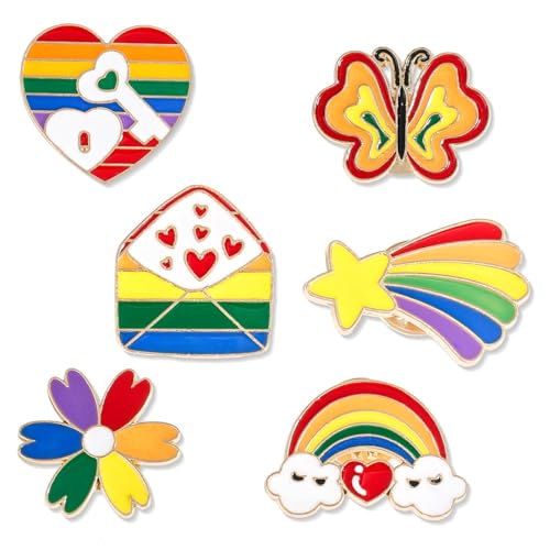 JEYORZY 6 Stück Anstecker Pin Broschen, Emaille Pin Abzeichen Pins Set Anstecknadel Regenbogen Pin Pride Pin für Damen Herren DIY Basteln Rucksäcke Hut Kleidung Zubehör Accessoires von JEYORZY