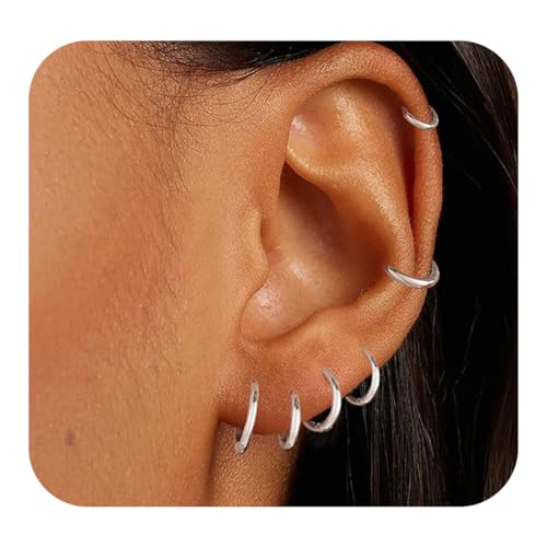 JEYORZY 6 pcs Kleine Creolen Silber für Damen Mädchen Creolen Silber Ohrringe Set Hypoallergen Cartilage Daith Helix Piercings Ohrringe für Mehrere Piercings, Damen Leichte Kleine Creolen, 8-18MM von JEYORZY