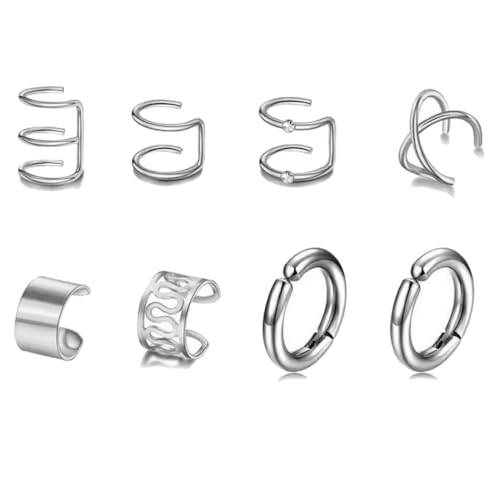 JEYORZY 8 pcs Clip Ohrringe Set, für Damen Ohrmanschette Ohrringe Fake Ohrringe Fakepircings Ohr Earcuffs Silber Clip Ohrringe Non Piercing Fake Helix Knorpel Wrap Cuff Ohrringe Ohrklemme Ohne Ohrloch von JEYORZY