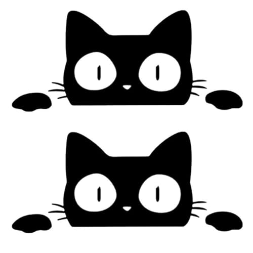 JEYORZY Autoaufkleber Lustige Katze, 2 Stück Schwarze Katze Auto Aufkleber, Cartoon Tier Katze Kätzchen Sticker, Lustige Autoaufkleber Wassdichte PVC Cat Aufkleber Fenstersticker für Auto Wand von JEYORZY