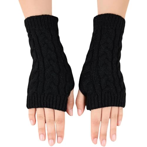 JEYORZY Damen Fingerlose Handschuhe Thicken Strick Pluswärmer Handstulpen,Herbst Winter Kurzer Armstulpen Mädchen,Gestrickte fingerlose handschuhe,dehnbare Handschuhe Fingerlos von JEYORZY