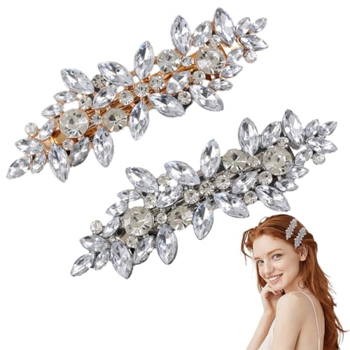 JEYORZY Haarschmuck, 2 Stück Strass Haarspange Haarschmuck Funkelnde Kristall Haarspangen Clips Braut Hochzeit Haarnadeln mit Strasssteinen Glitzer Rhinestone Haarclips, Braut-Haarspangen von JEYORZY