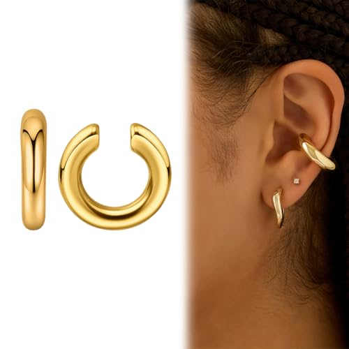 JEYORZY Ear Cuff for Women CZ Fake Helix Cartilage Fake Piercing Earrings Gold Clip Ear Cuff Gold Sparkling Round Huggie Earrings Without Ear Hole von JEYORZY