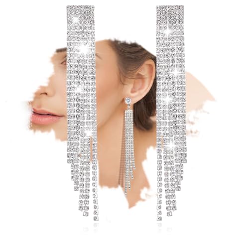 JEYORZY Schicke Kronleuchter Quaste Ohrringe mit funkelnden Zirkonia Kristallen perfekt für Frauen und Mädchen, mit langen Tropfen und gestochenen Ohrhängern von JEYORZY