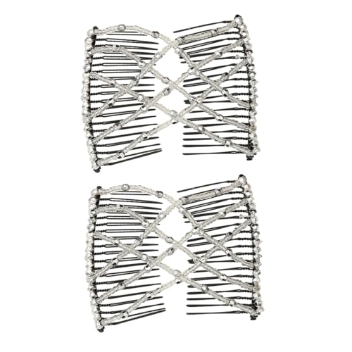 JEYORZY haarkamm, 2 pcs Haarspange Haarkamm, Magic Hair Comb, Haarkamm Elastisch Perlen, Haarspangen Damen, Modisch Dehnbar Haarklammer, Magische Haarspange, Perlen Haarkämme, frisurenhilfe, Weiß von JEYORZY