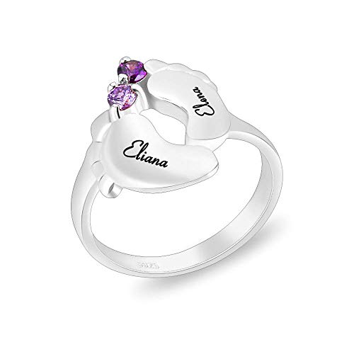 925 Sterling Silber personalisierte Birthstone Baby Füße Name Ring 2 Namen Mutter Ring von JF