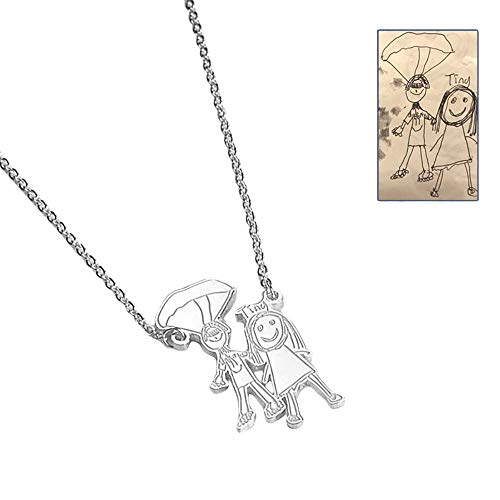 JF 925 Sterling Silber Tatsächliche Kinder Zeichnung Foto Halskette Kinder Kunstwerk Halskette Kid Kunst Geschenk Personalisierte Halskette Besonderes Geschenk für Mama Oma Geschenk von JF