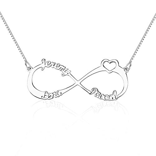 JF Personalisierte Infinity Name Halskette 925 Sterling Silber Familienname Halskette Anhänger mit 3 Namen von JF