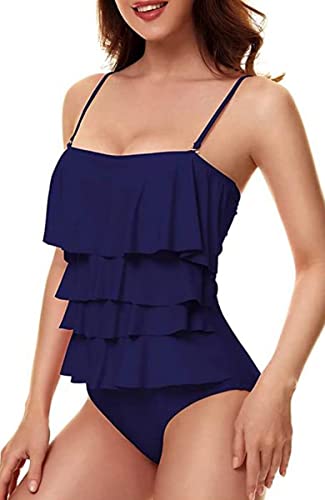 JFAN Badeanzug Damen Einteiliger Rückenfreier Badeanzug mit Rüschen Tankini Strandkleid von JFAN