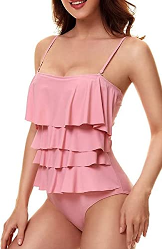 JFAN Badeanzug Damen Einteiliger Rückenfreier Badeanzug mit Rüschen Tankini Strandkleid von JFAN