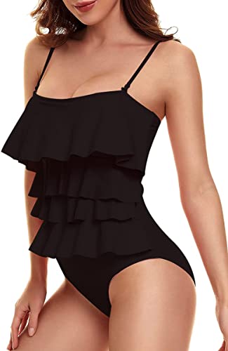 JFAN Badeanzug Damen Einteiliger Rückenfreier Badeanzug mit Rüschen Tankini Strandkleid von JFAN