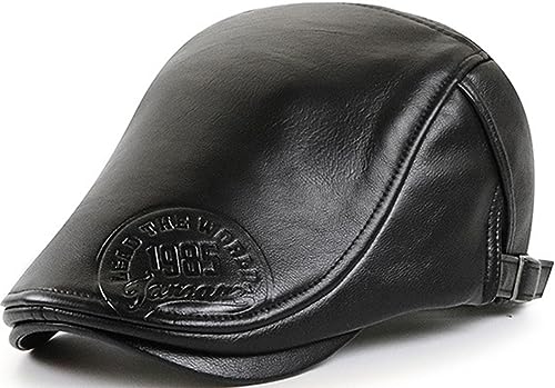 JFAN Baskenmützen für Männer Flatcap Herren Schiebermütze Damen Herren Barett aus Gurte PU Leder Einstellbar Winter,Schwarz,One Size von JFAN