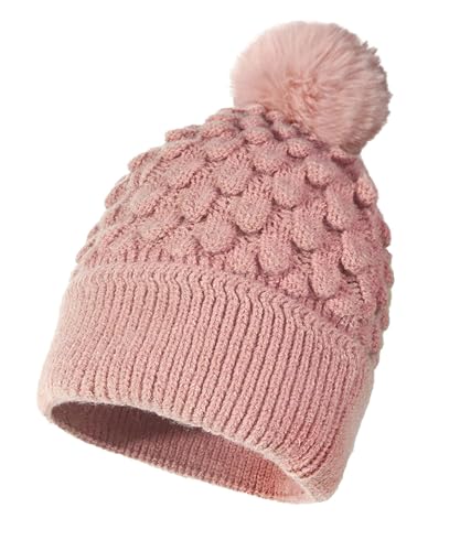 JFAN Beanie Damen Mütze Mit Bommel Mütze Damen Winter Warme Wintermütze Slouch Bommelmütze Damenmützen Damen,Rosa,One Size von JFAN