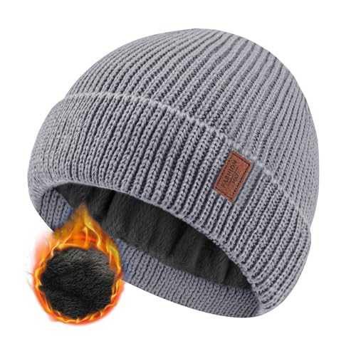JFAN Beanie Mütze Herren Winter Unisex Wintermütze Strickmütze mit Dickem Warmem Futter Dehnbare Weiche klassisches Wollmütze Warme Fleece Laufmütze Beanie Damen für Winter & Herbst,Grau von JFAN