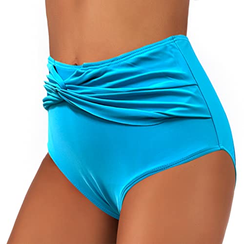 JFAN Damen Bikini Hose Ruched Bikini Damen Bauchweg mit Hoher Taille Blauer See XL von JFAN