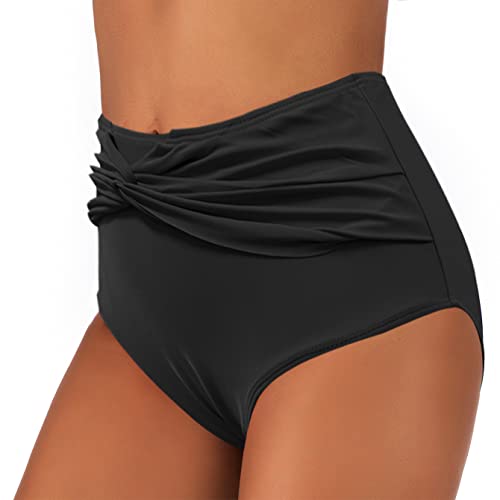 JFAN Damen Bikini Hose Ruched Bikini Damen Bauchweg mit Hoher Taille Schwarz L von JFAN