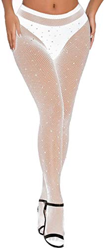 JFAN Damen Glitzernde Netzstrümpfe Diamant Hoher Taille Strümpfe Ausschnitt Glamour Socken 7PC von JFAN