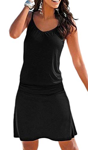 JFAN Damen Langes Kleid Strandkleid mit Boho Printed Beach Rock O-Neck Kleider Damen Freizeitkleider Kleider，Schwarz M von JFAN